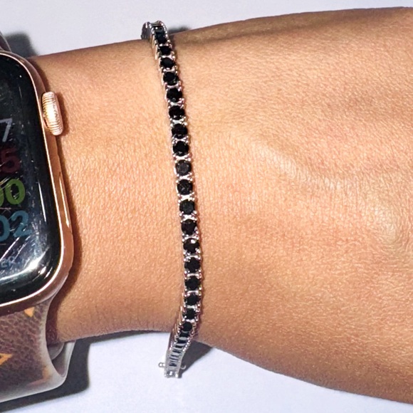 14k Gold Vermeil VVS GRA Certified Black Diamond Tennis Bracelet, 100% Pass Test - Picture 1 of 2